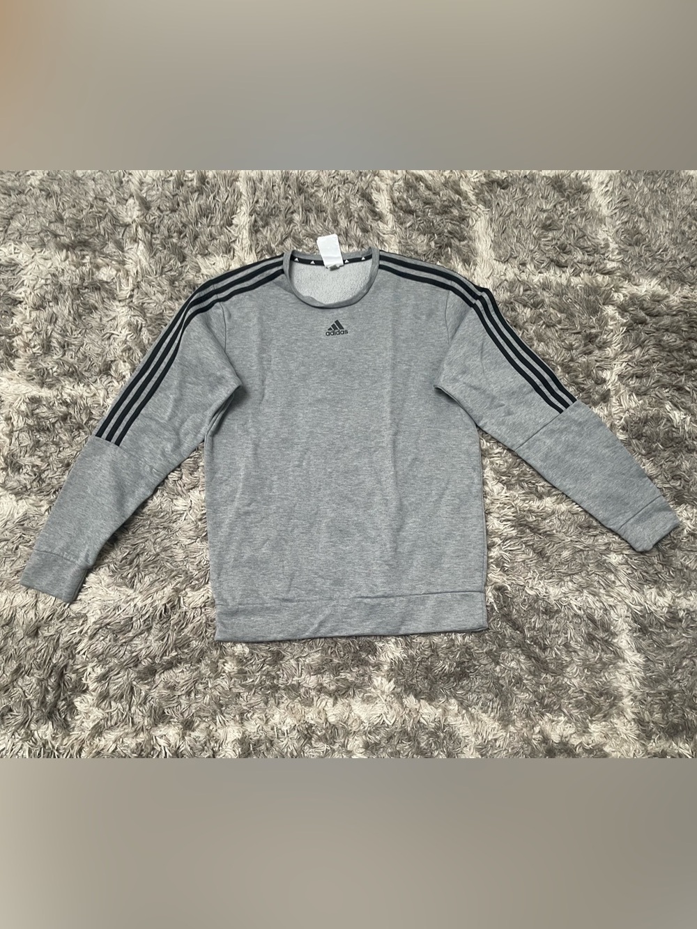 Adidas Essentials 3-Stripe Gray Fleece Crewneck Sweatshirt Medium